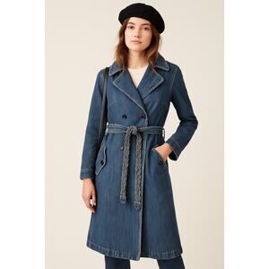 See by Chloé Denim Trench Coat Jacket Belted Longline Made in Italy Designer